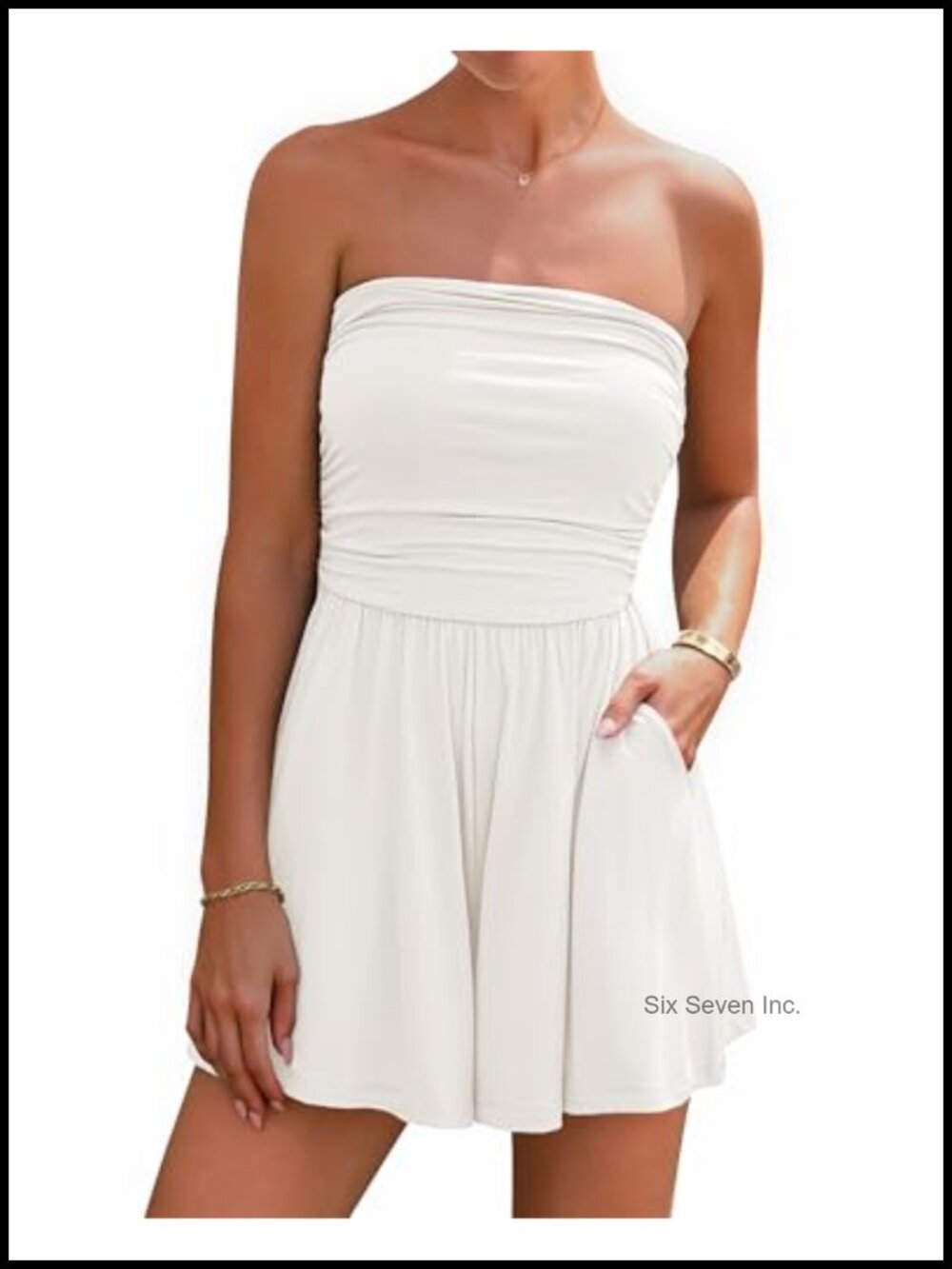 BTFBM Strapless Boho Romper Women's Short Jumpsuit Off-Shoulder Summer